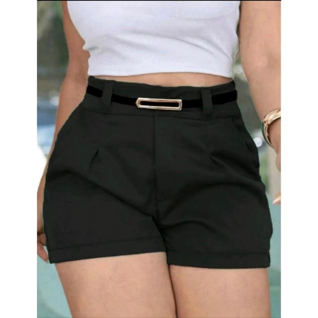 Shorts Alfaiataria Zíper Lateral Com Bolso + Cinto Cintura Alta Moda Verao short e cinto. ( ENVIO IMEDIATO )