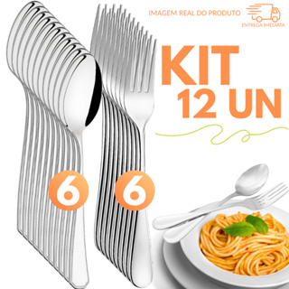 Kit 12 Talheres Aço Inox Inoxidável – 6 Garfos + 6 Colheres Jantar | Talheres Resistentes, Inox Premium e Duráveis em Oferta na Shopee