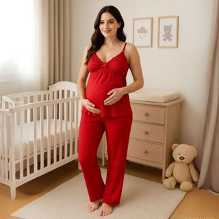 Pijama BabyDoll Amamentação Renda e abertura Click CALÇA LONGA+BLUSA com Alça Reforçada Maternidade em Oferta na Shopee
