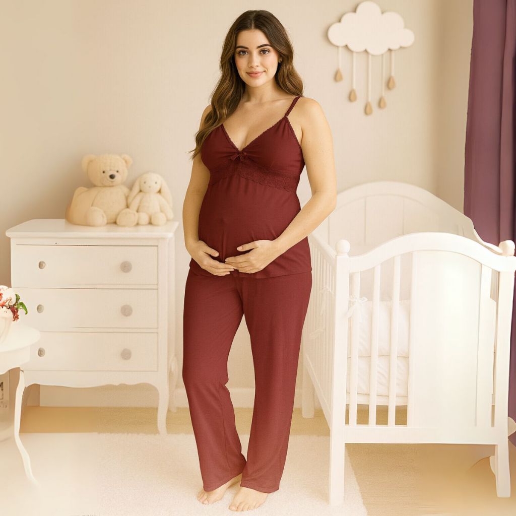 Pijama Baby Doll Amamentação Renda e abertura Click CALÇA LONGA+BLUSA com Alça Reforçada Maternidade em Oferta na Shopee