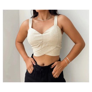 Cropped Linho Alça Grossa Casual Frente Cruzado com bojo e zíper nas costas Elegante em Oferta na Shopee