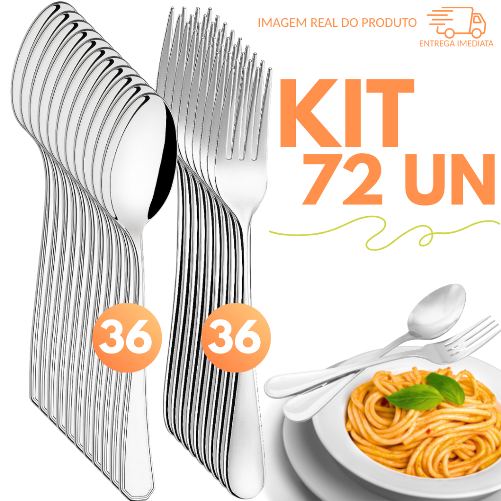 Kit 72 Talheres Aço Inox Inoxidável – 36 Garfos + 36 Colheres Jantar | Talheres Resistentes, Inox Premium e Duráveis em Oferta na Shopee