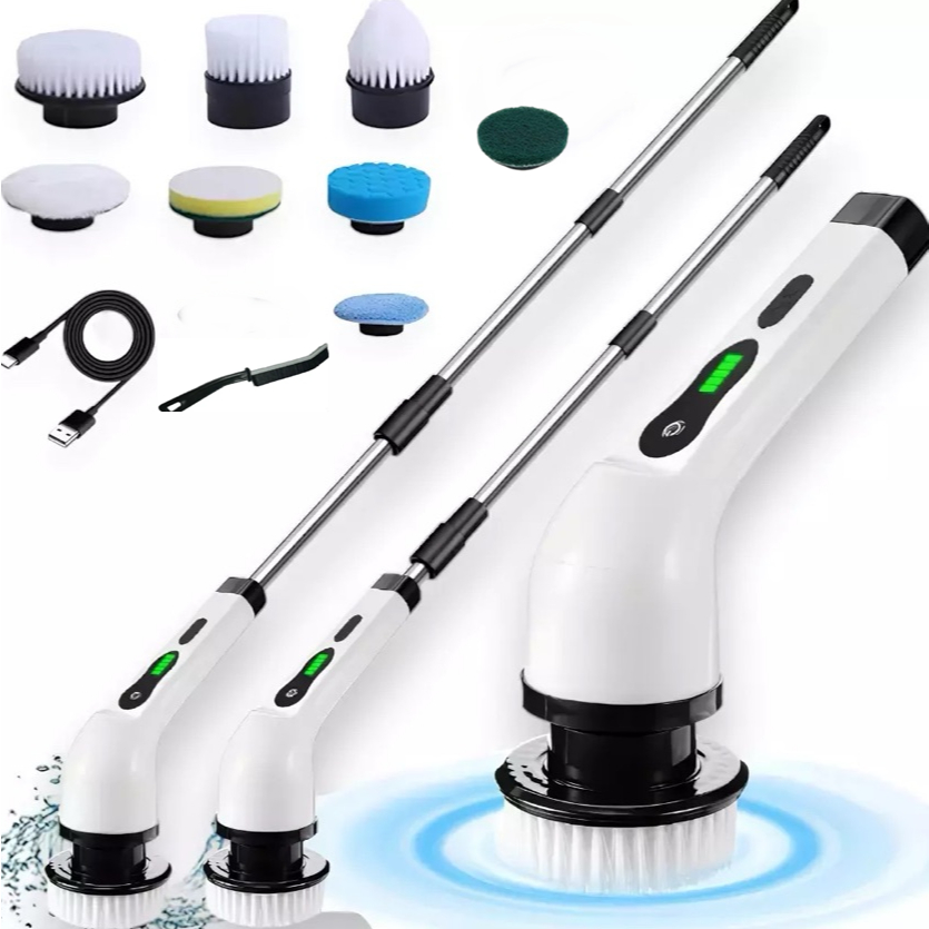 Escova De Limpeza Multiuso Elétrica 360o Mop 9 Em 1 até 120 cm de Cabo Bateria 90 Minutos