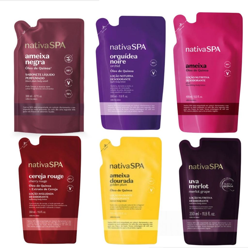 Refil Loção Hidratante O Boticário Nativa Spa /Refil Orquídea Noire /Ameixa negra /ameixa óleo de quinoa/cereja rouge/a