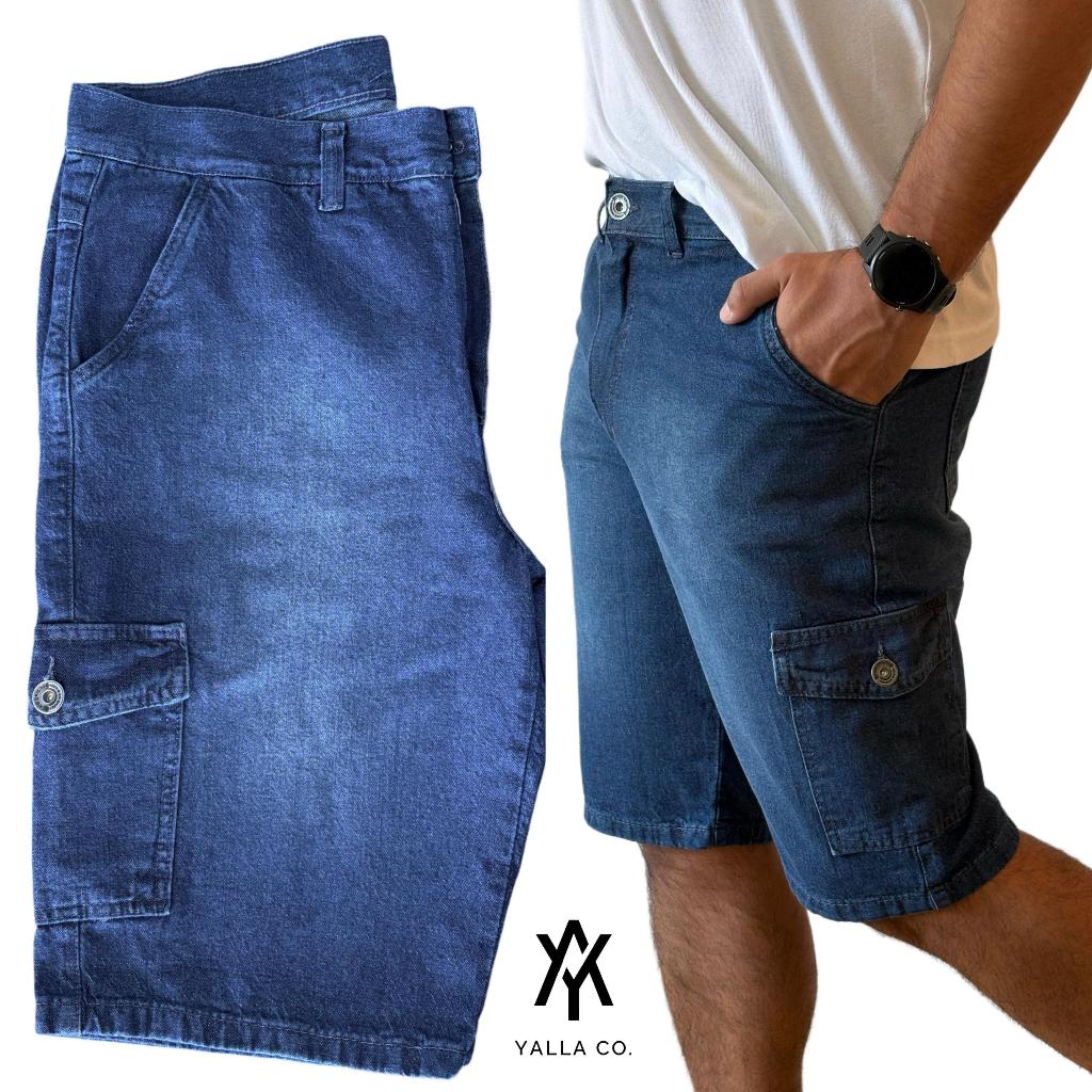 Bermuda Cargo Jeans Masculina Streetwear 6 Bolsos Com Lycra Premium Lançamento em Oferta na Shopee