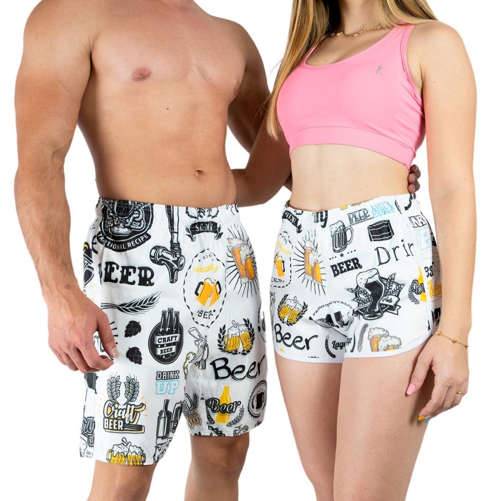 Shorts Moda Praia Kit Casal Beer Branco Cerveja Bar Sol Calor Verão Piscina Envio Imediato
