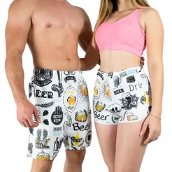 Shorts Moda Praia Kit Casal Beer Branco Cerveja Bar Sol Calor Verão Piscina Envio Imediato