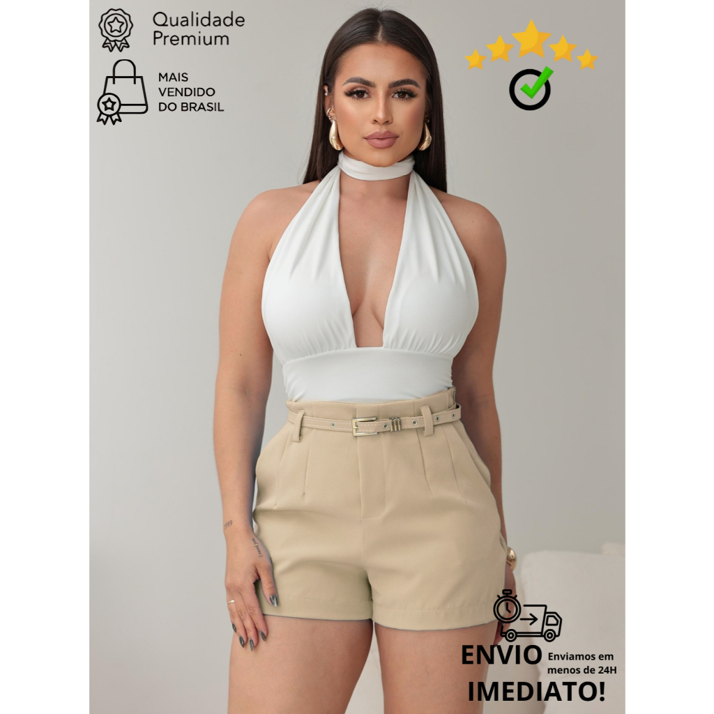 Short Alfaiataria Feminino Com Cinto Social cintura alta ENVIO IMEDIATO em Oferta na Shopee