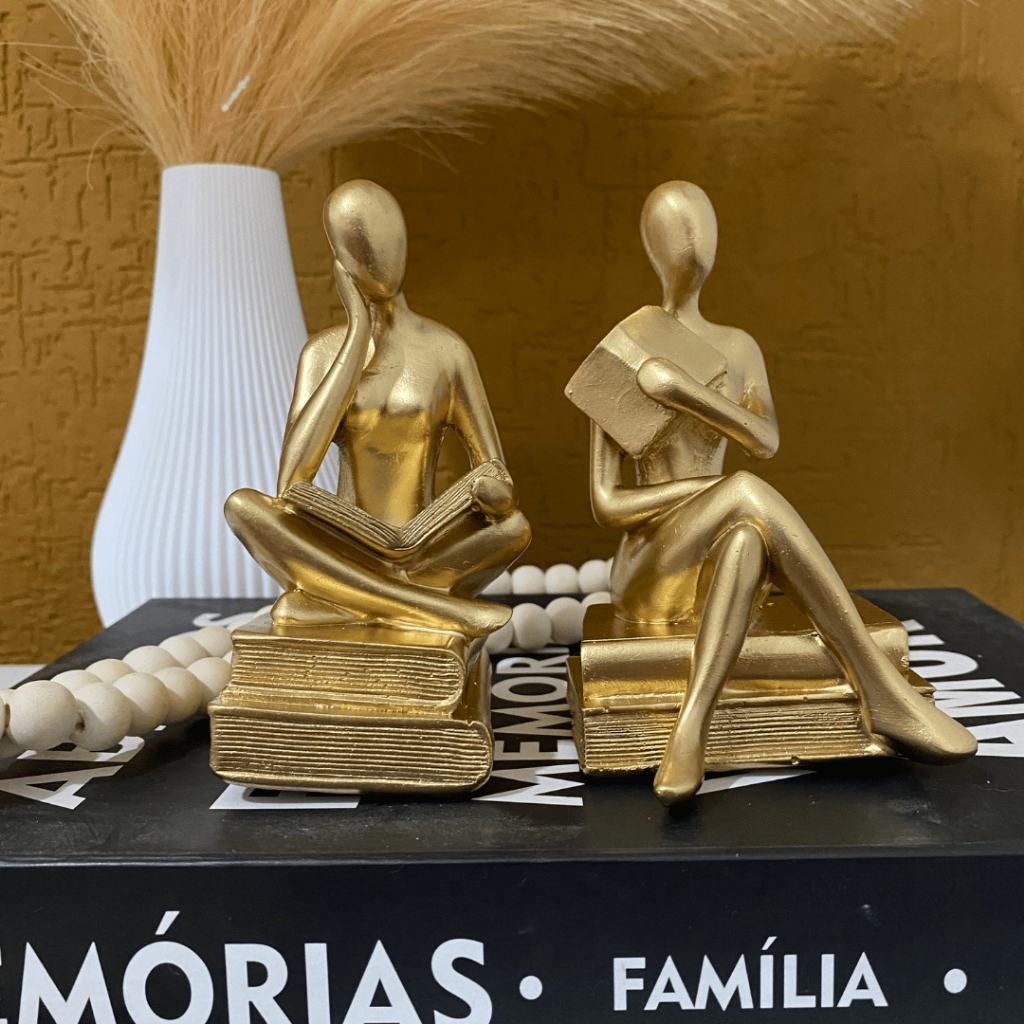 Estátua Figura Pensador Estudando Enfeite Decorativo Casa Estatueta Reflexão Escritório Decoração