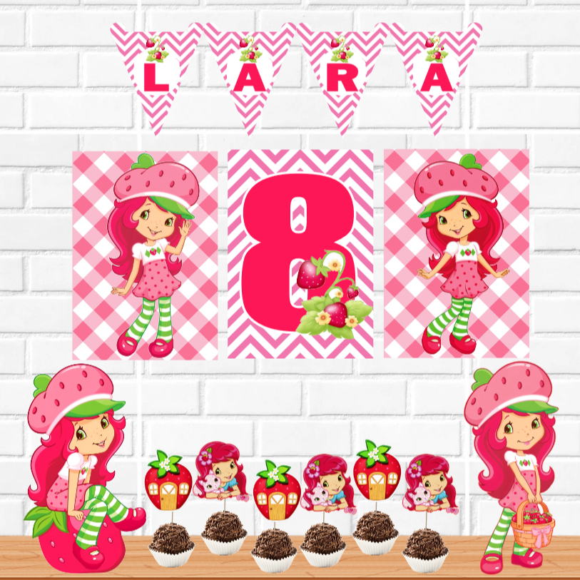 Moranguinho kit festa na mesa só um bolinho decoração infantil mimo personalizado para aniversário e mêsversário morango