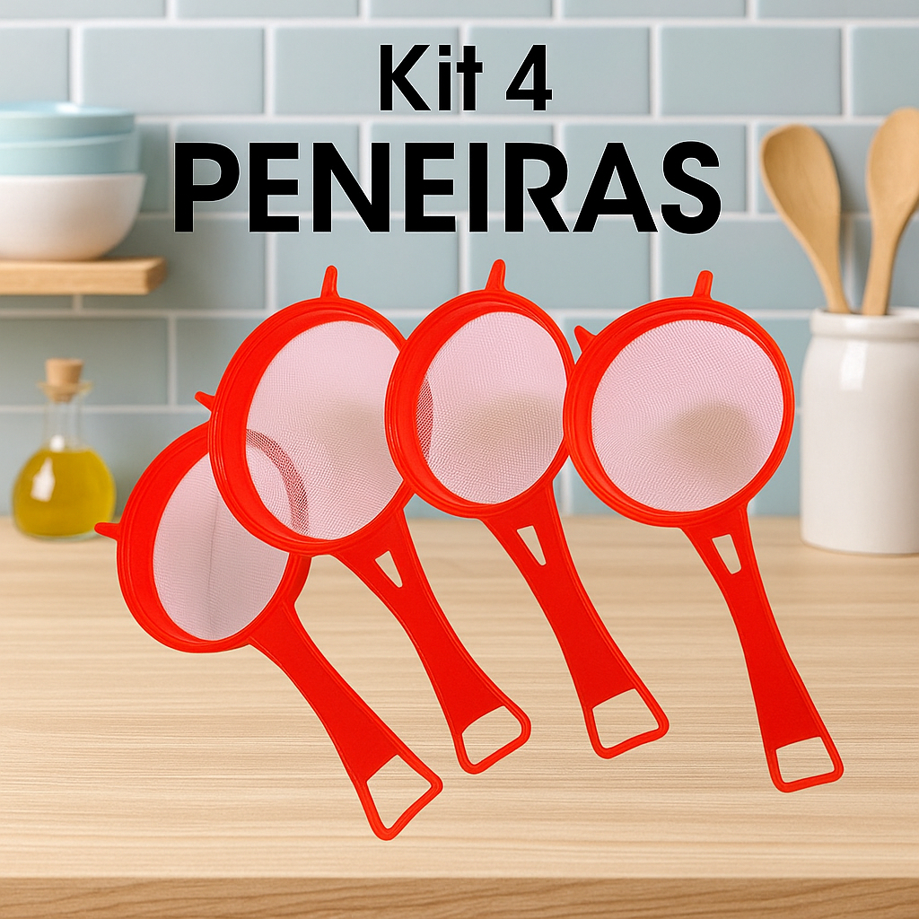Kit 4 Peneiras de Plástico Coador Multiuso para Cozinha