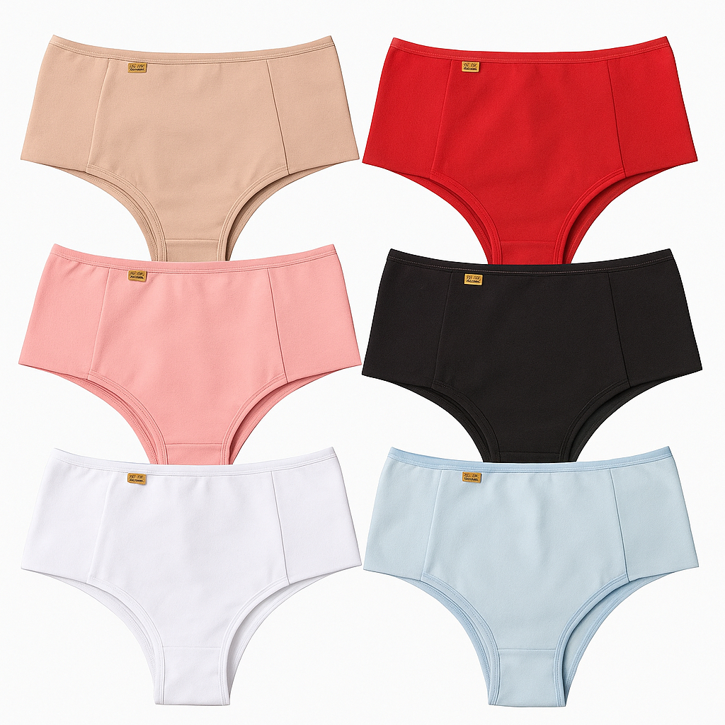 Kit 5 Calcinhas de Algodão Feminina – Cintura Alta Modeladora