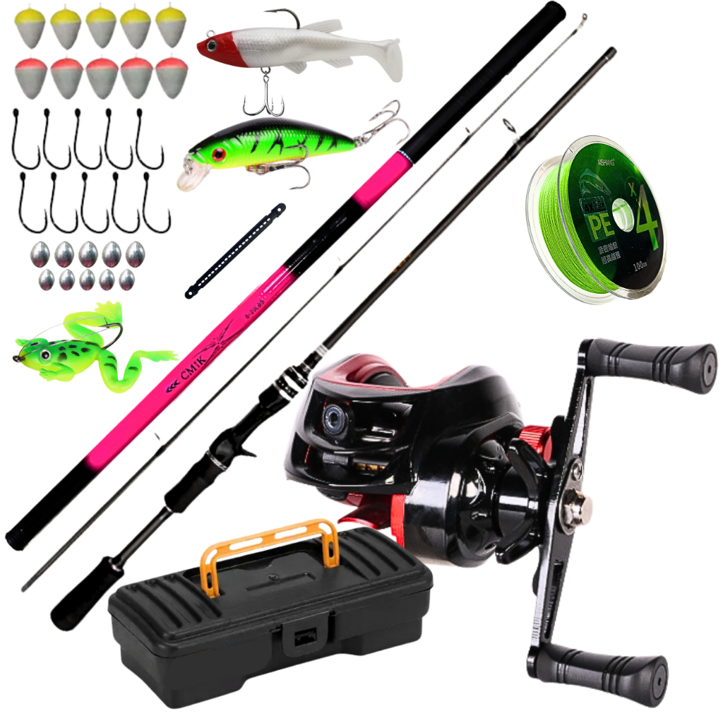 Carretilha para Pesca Anticabeleira Vara Carbono Isca Artificial Vara de Mão 2,70 metros Kit Artigos