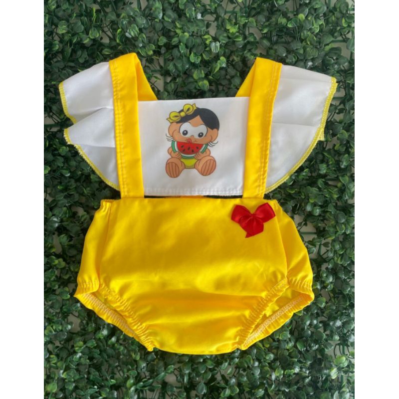 Romper Bebê Menina Magali Baby Roupa Mesversário Melancia Fantasia Infantil Turma Da Monica Jardineira Bori