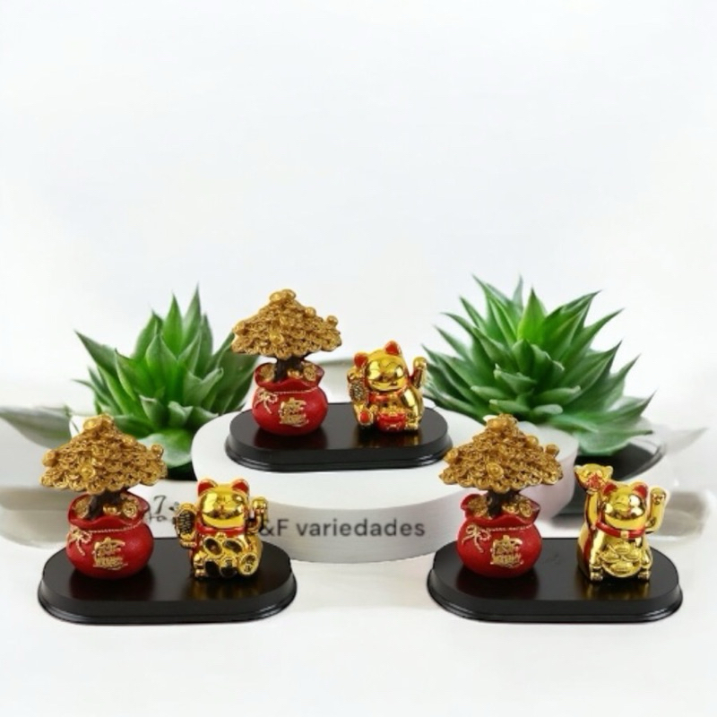 Árvores da fortuna Mini Gato maneki  ornamento, estatueta do deus da riqueza, para sala de estar