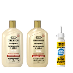 Kit Shampoo e Condicionador Quimicamente 430 ml + Tônico Biotina 100 ml Gota Dourada