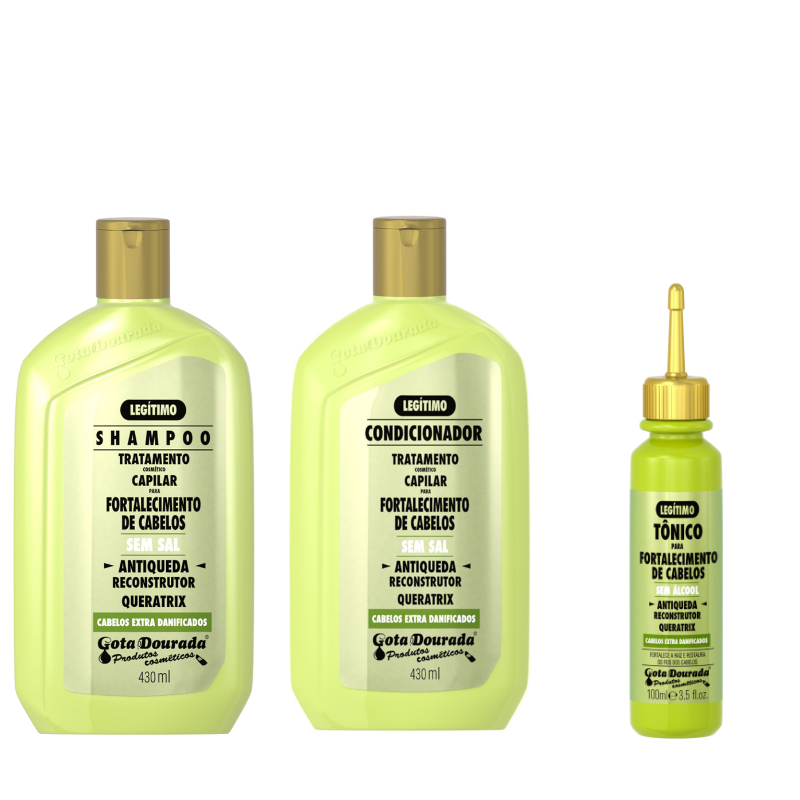 Kit Shampoo e Condicionador Antiqueda 430 ml + Tonico Antiqueda 100 ml Gota Dourada em Oferta na Shopee