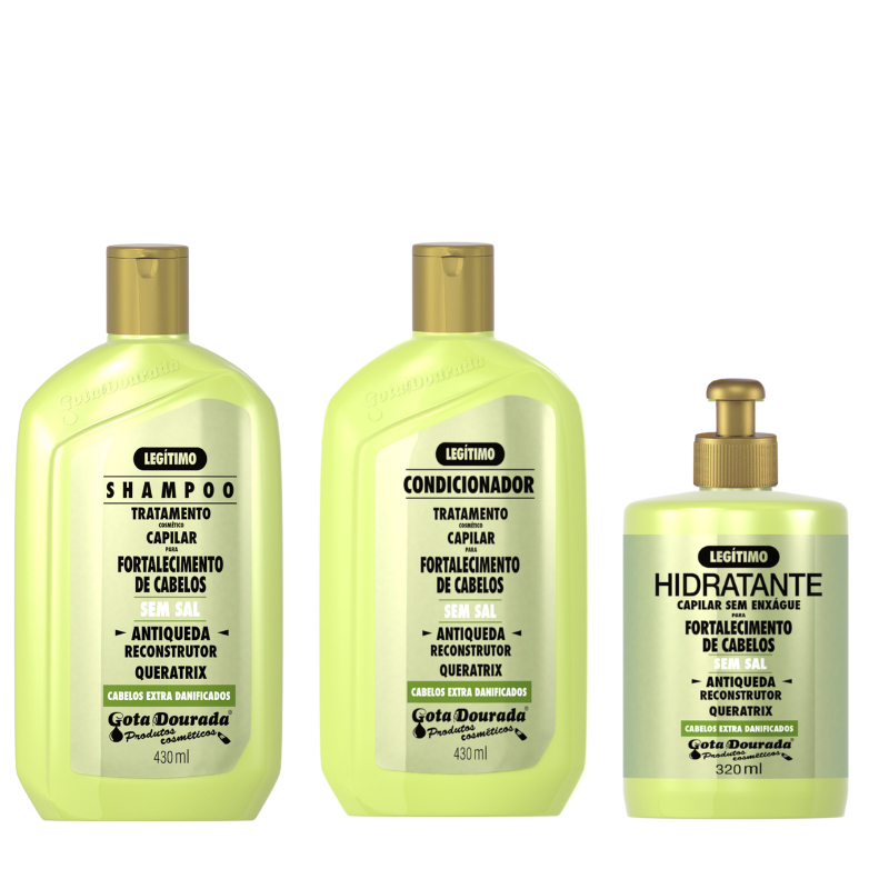 Kit Shampoo e Condicionador Antiqueda 430 ml + Creme de Pentear Antiqueda 320 ml Gota Dourada em Oferta na Shopee