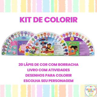 Kit de Colorir e Atividades com Lápis Borracha Material Escolar Peppa Patrulha Canina 3 Palavrinhas