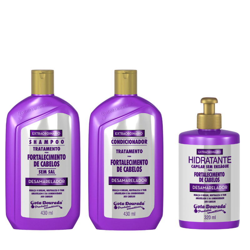 Kit Shampoo e Condicionador Desamarelador 430 ml + Creme Desamarelador 320 ml Gota Dourada em Oferta na Shopee