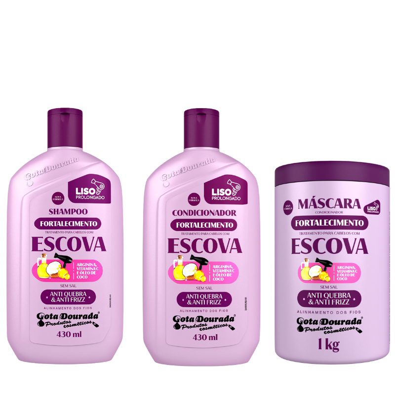 Kit Shampoo e Condicionador Escova 430 ml + Máscara Escova 1 KG Gota Dourada em Oferta na Shopee