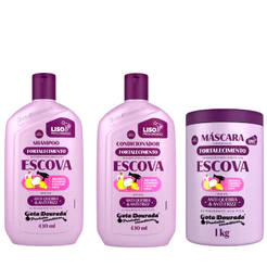 Kit Shampoo e Condicionador Escova 430 ml + Máscara Escova 1 KG Gota Dourada