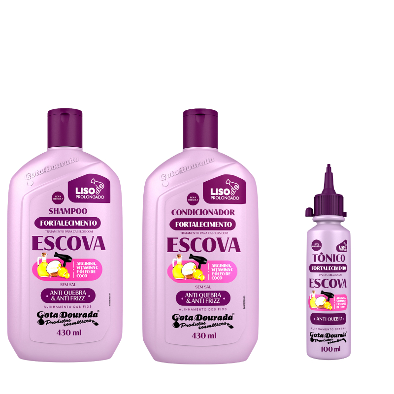 Kit Shampoo e Condicionador Escova 430 ml + Tônico Escova 100 ml Gota Dourada em Oferta na Shopee