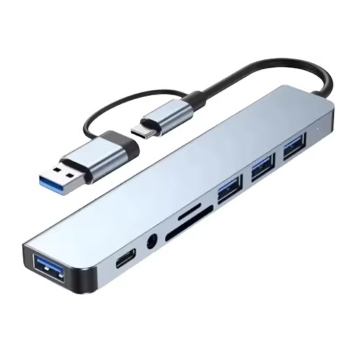 Hub expansor 8 em 1 USB3.0 e C (USB 3.0*1, USB2.0*3, dados USB-C, áudio*1, SD*1, TF*1)