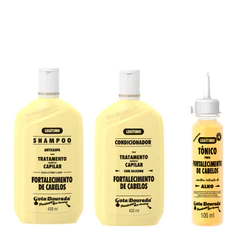 Kit Shampoo e Condicionador Tradicional 430 ml + Tônico Fortalecimento 100 ml Gota Dourada