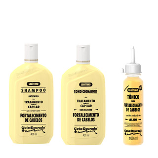 Kit Shampoo e Condicionador Tradicional 430 ml + Tônico Fortalecimento 100 ml Gota Dourada