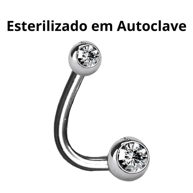 Piercing J Bar em Titânio esterilizado para umbigo rosca interna pedra branca em Oferta na Shopee