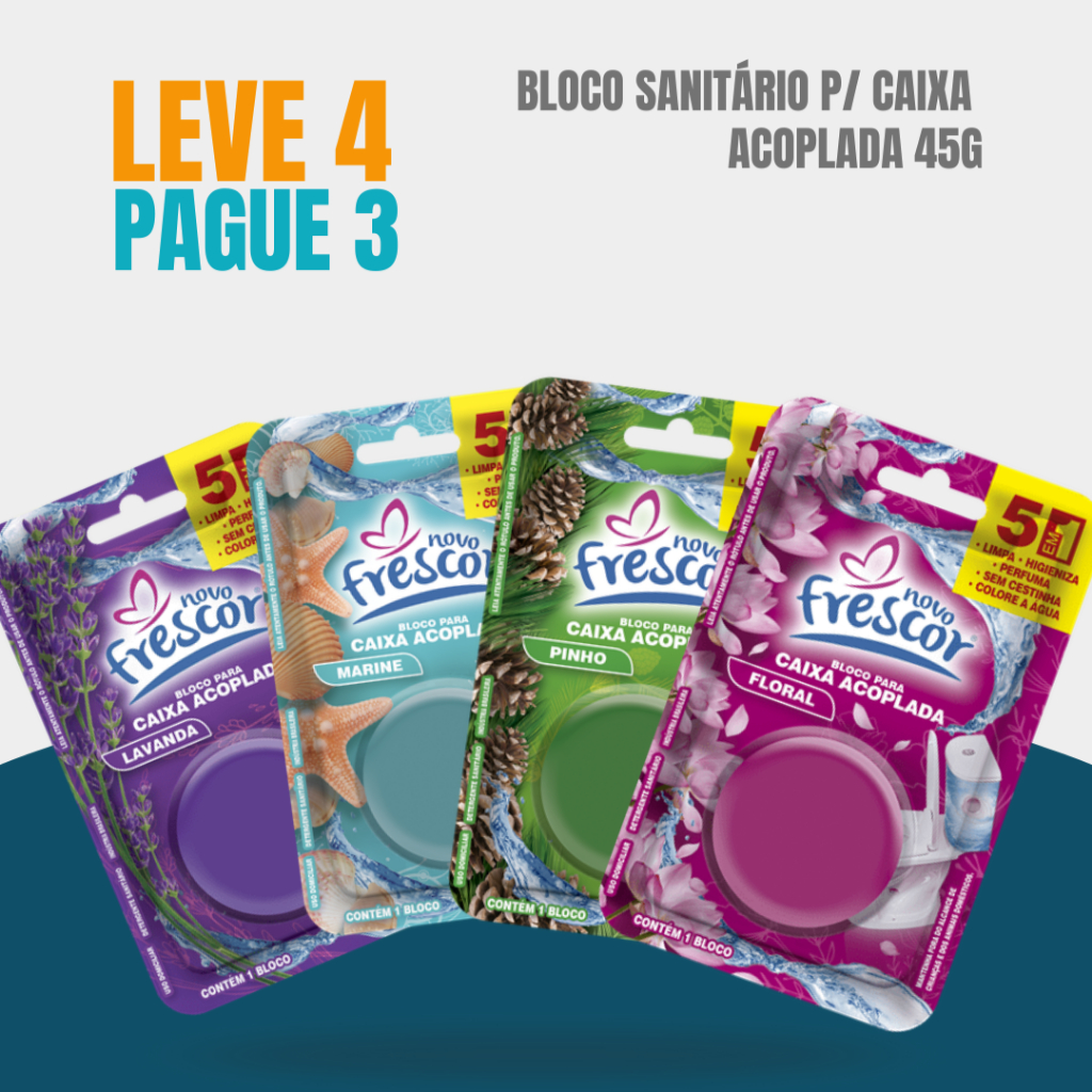 Kit Bloco para Caixa Acoplada Novo Frescor c/4 -  Pastilha Pedra Sanitária 45g