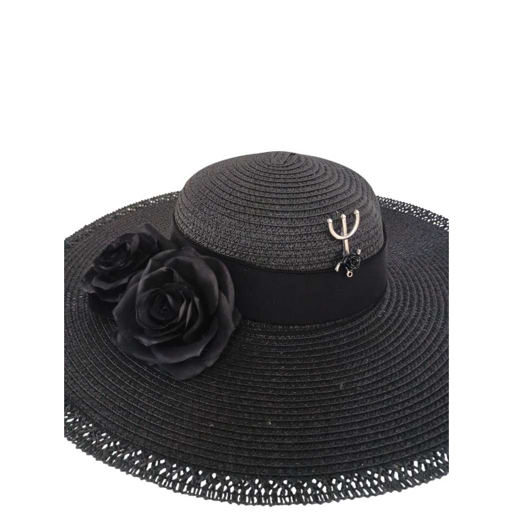 Chapeu de Pomba Gira Rosa Negra com rosas e pingente faixa preta  pingente em prata umbanda e candomblé