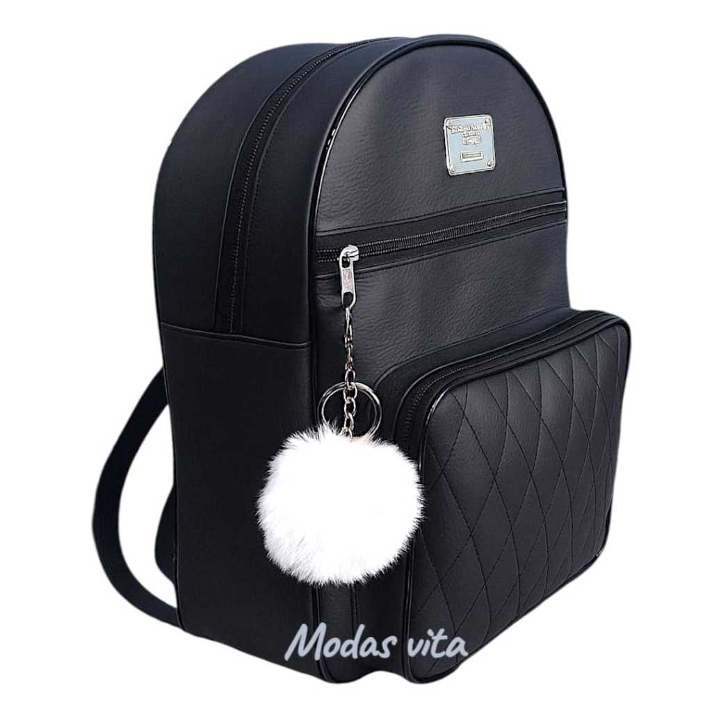 Mochila Bolsa feminina de Couro Sintetico Bolsa Muchila Com Alças Reguláveis + Chaveiro Pompom em Oferta na Shopee