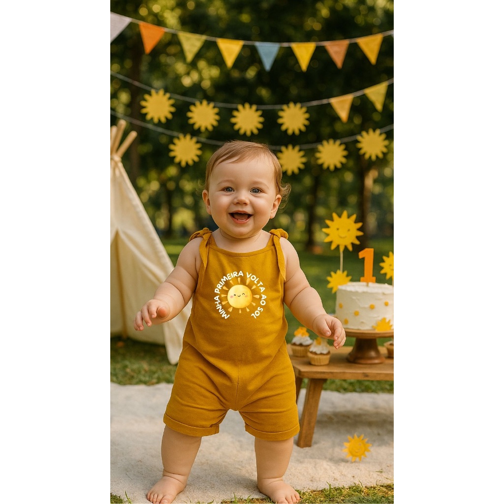 Macacão Jardineira Malha Algodão Bebê Verão Aniversário 1 Ano Primeira Volta ao Sol em Oferta na Shopee