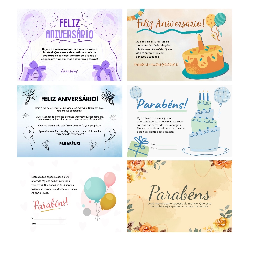 Cartão de Feliz aniversario 25/50/100/unidades com ou sem envelopes em Oferta na Shopee