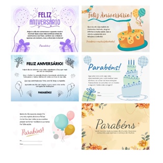Cartão de Feliz aniversario 25/50/100/unidades com ou sem envelopes em Oferta na Shopee