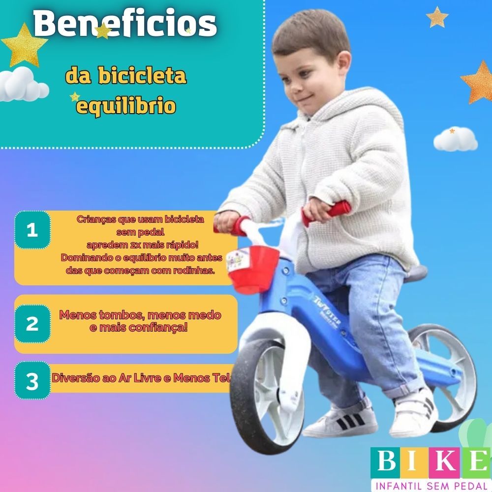 Bicicleta Infantil Sem Pedal Azul Balance Bike Equilibrio Leve Resistente Altura Ajustável