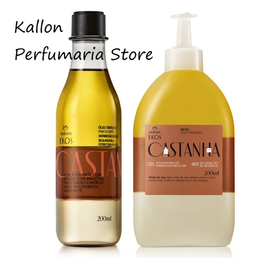 Kit Óleo Trifásico Ekos Castanha com Refil 200 ml cada, Natura Cosméticos, Desodorante Corporal