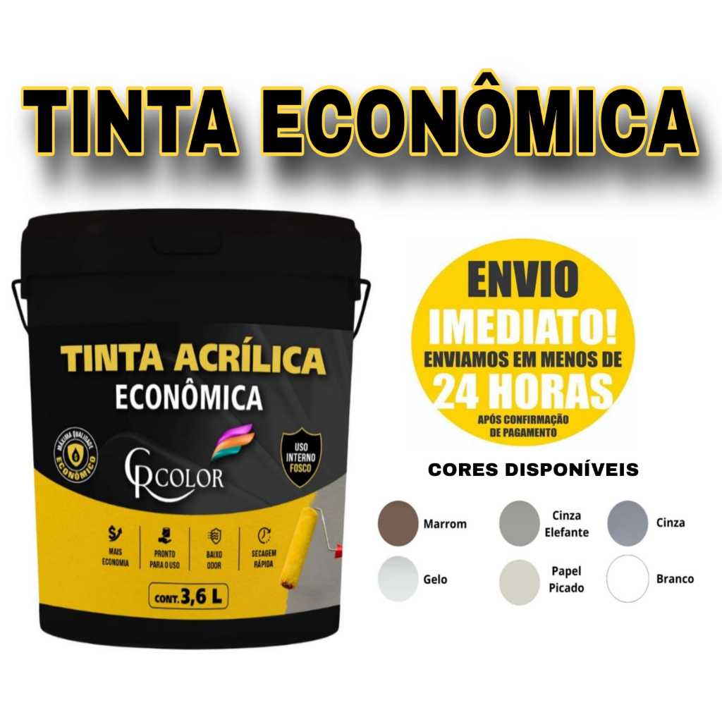 Tinta Acrílica Econômica 10L Antimofo interna Sem Cheiro Alta Cobertura 3,6L