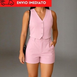 Conjunto de Alfaiataria Feminino Colete com Short – Moda Casual e Social em Oferta na Shopee