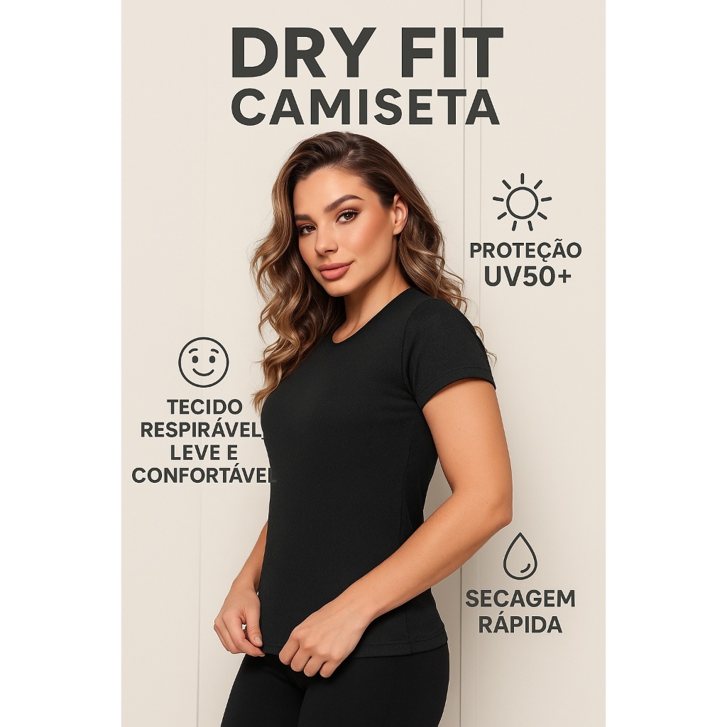 Camiseta Feminina Dry Fit Academia Esportiva Premium com Proteção UV