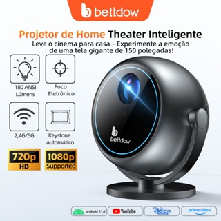 Projetor portátil BETTDOW, projetor de domo 360° 1080P 180ANSI, Bluetooth 5.0, Netflix grátis, foco motorizado rotativo em Oferta na Shopee