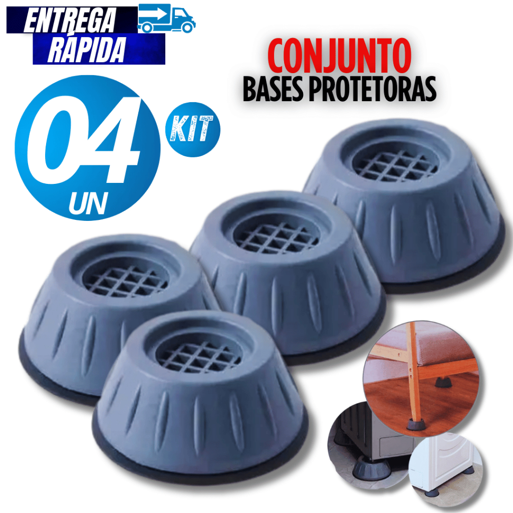 Jogo Conjunto 4/2  Bases Base Pés Protetoras Fogão Geladeiras Móveis Cadeiras Multiuso Universal Clink- 9x9,5x3,5cm