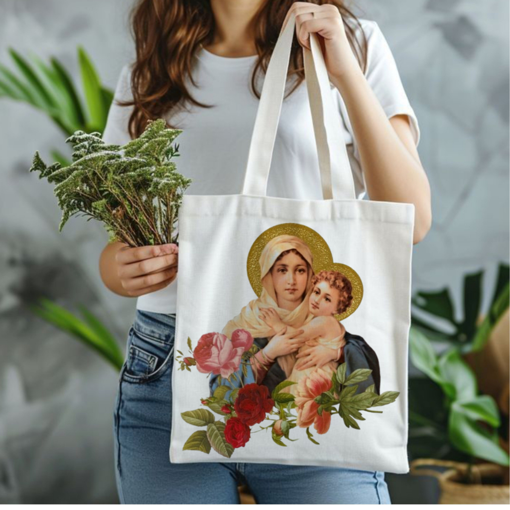 Bolsa sacola Ecobag feminina,unissex MÃE RAINHA,moda cristã,católica,casual,verão em Oferta na Shopee