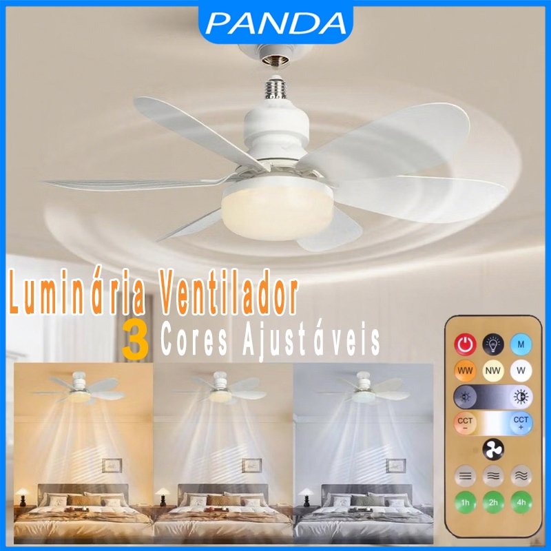 Ventilador de Teto para Pequenos Espaços com Luz LED 6 Pás Controle Remoto Silencioso Quarto Estúdio