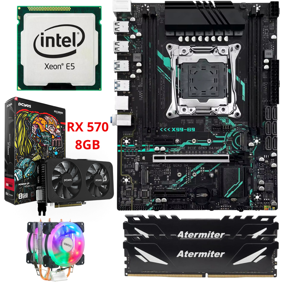 Kit Placa Mãe X99 + Placa de vídeo RX580 8GB 2680/V4 + 16|32gb DDR4 + Coolerfan A Pronta Entrega