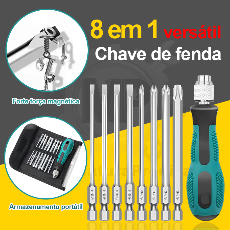Conjunto de bits intercambiáveis 8 em 1, ponta de chave de fenda magnética hexagonal cruzada