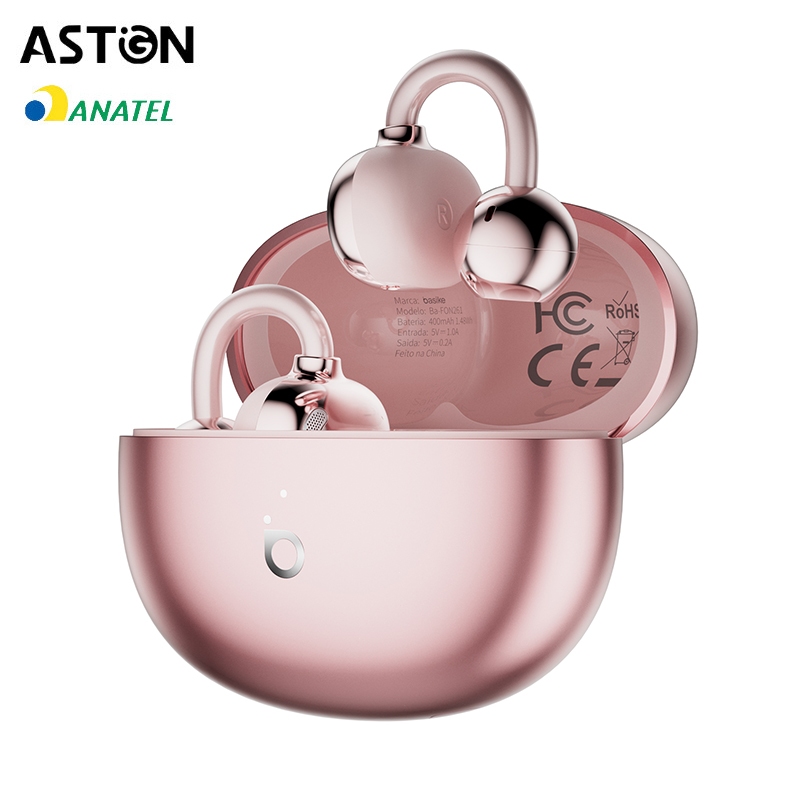 Astgn X Basike Fones de Ouvido Clip-on, Bluetooth 5.4, Cancelamento de Ruído ENC com Dois Microfones