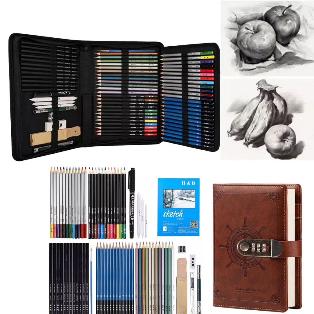 Kit 71 De Desenho Pintura De Pintura De Lápis Sketch Pintura De Suprimentos em Oferta na Shopee